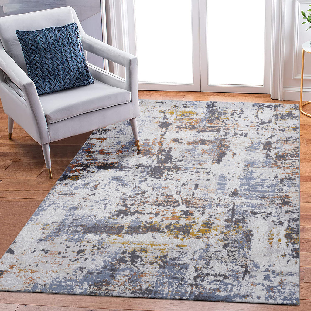 Leoglint 5X7 Ivory/Blue /Abstract Non-Shedding Living Room Bedroom Dining Home Office Stylish and Stain Resistant Area Rug