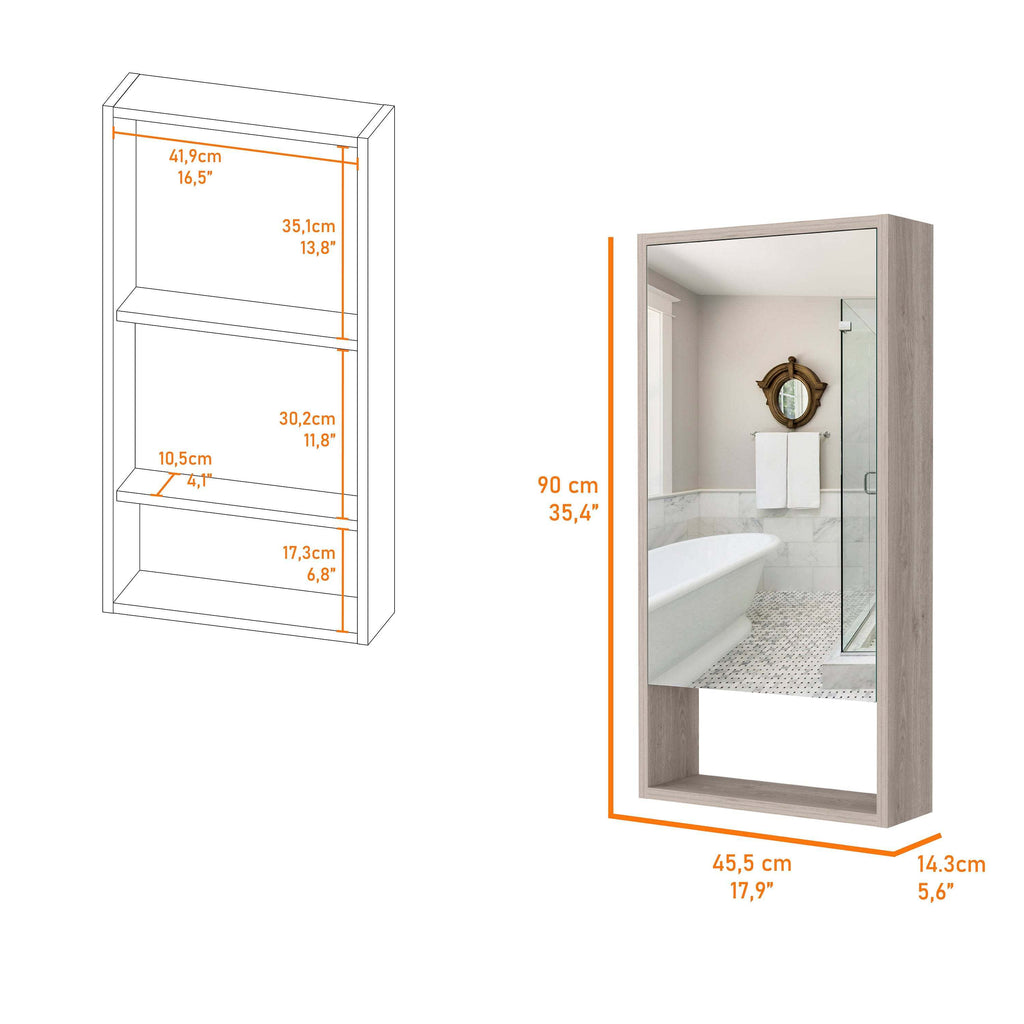 Leoglint Modesto Medicine Cabinet, One Open Shelf, Mirrored Cabinet With Two Interior Shelves