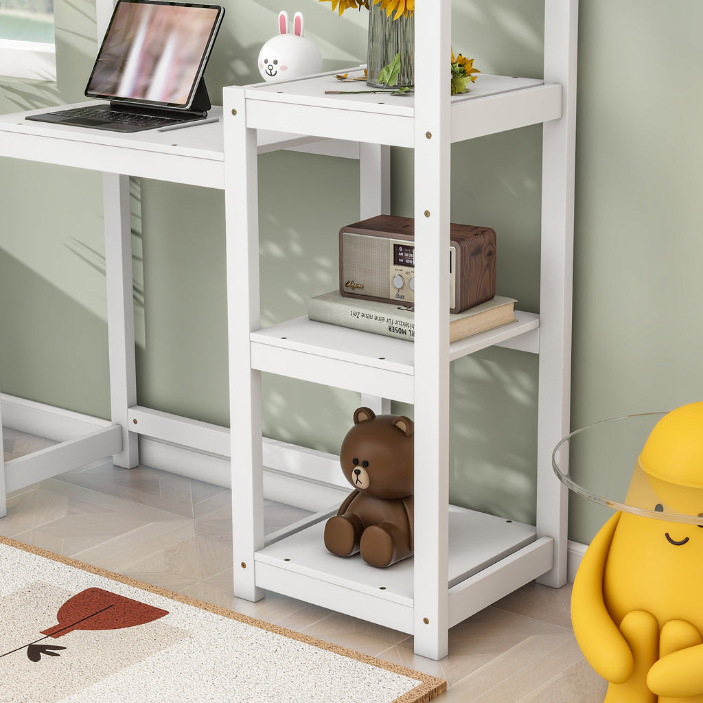 Leoglint House-shaped Wooden writing Desk,Kids study Table,Bookshelf & Toy Storage,White