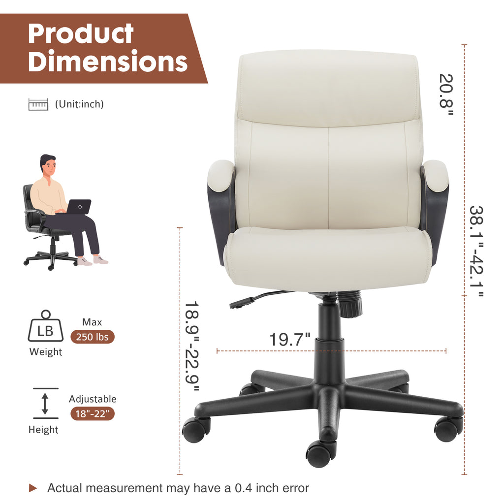 Leoglint Sweetcrispy Mid Back Office Desk Chair with Padded Armrests PU Leather Home Office Chair