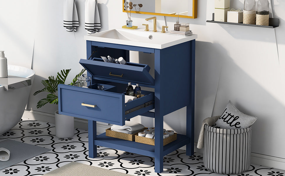 Leoglint 24'' Bathroom Vanity with Top Sink, Modern Bathroom Storage Cabinet with 2 Drawers, Single Sink Bathroom Vanity