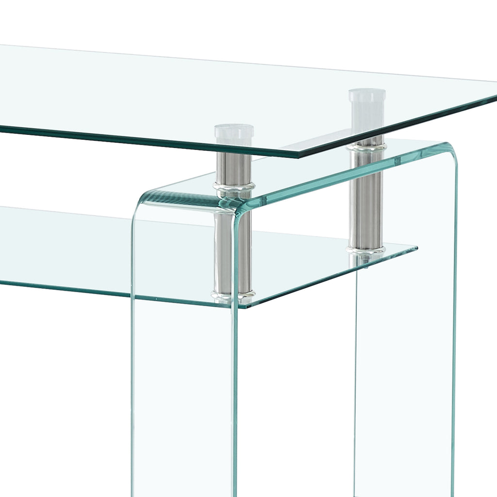 Leoglint Rectangle Clear Glass Coffee Table, Modern Glass Coffee Table for Living Room, 2-Tier Storage Center Coffee Table,Tempered Glass Tea Table