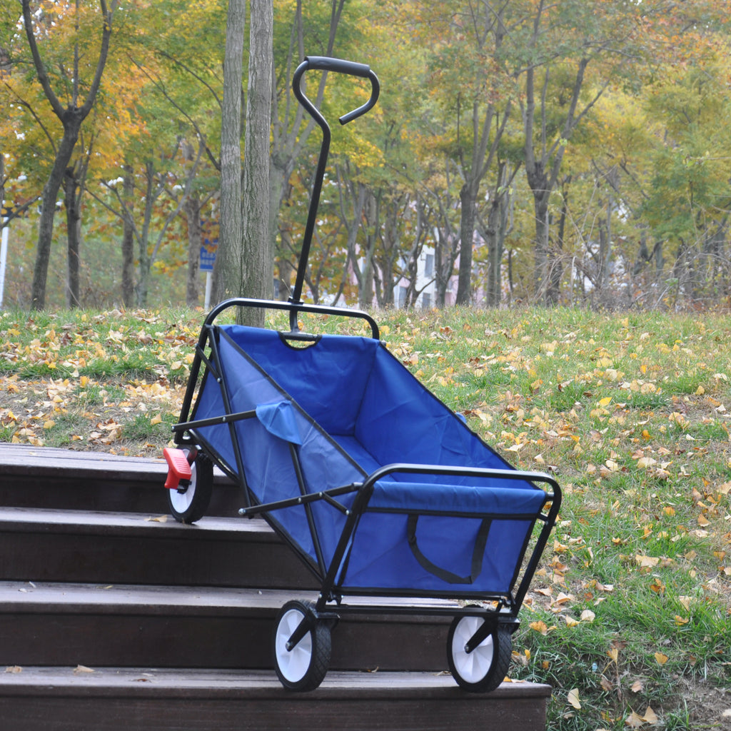 Leoglint Garden cart Folding Wagon Garden Shopping Beach Cart (blue)