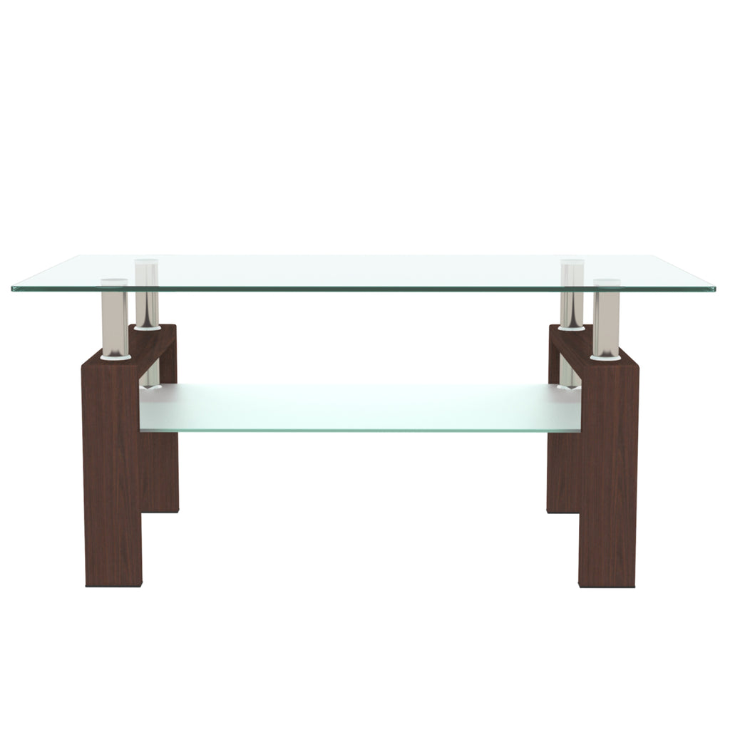 Leoglint Rectangle Walnut Glass Coffee Table, Clear Coffee Table, Modern Side Center Tables for Living Room, Living Room Furniture