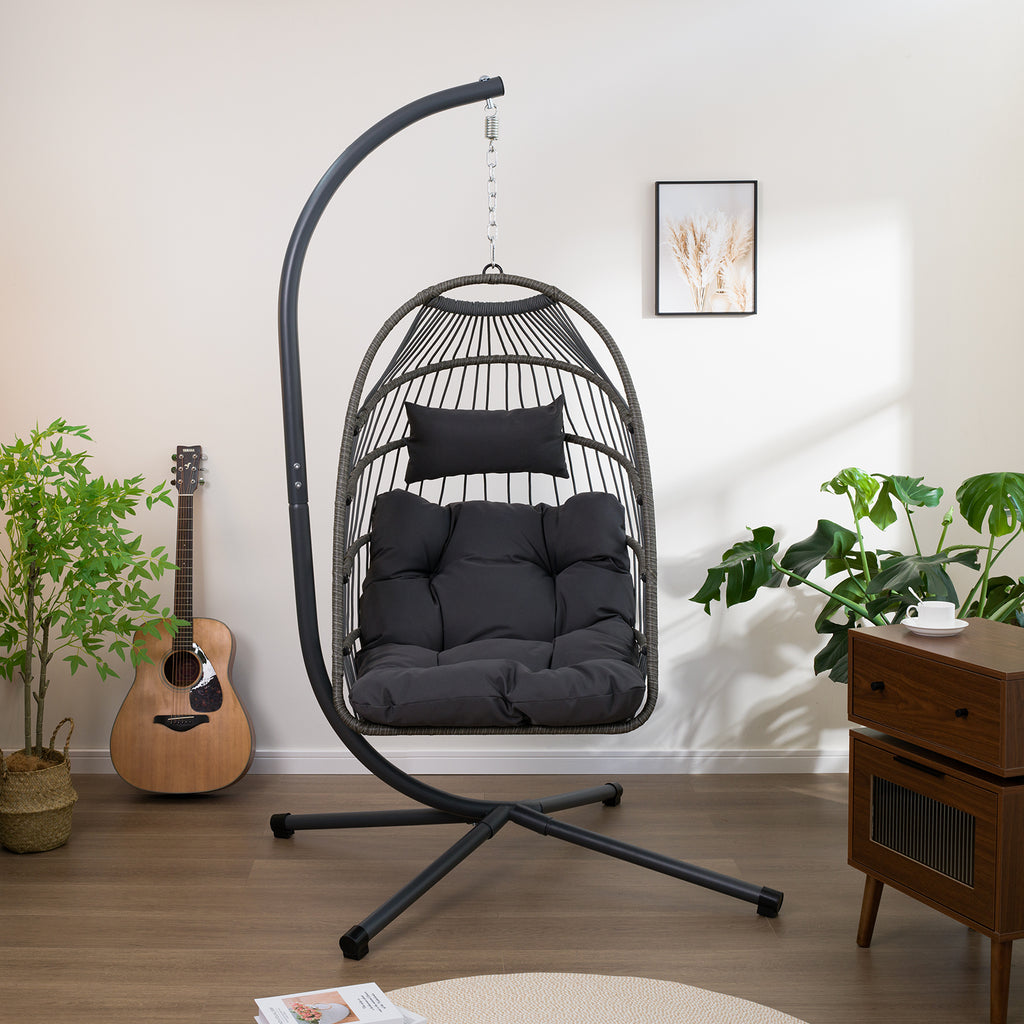 Leoglint Egg Hanging Outdoor Chair with Stand, Patio Wicker Swing Egg Chair Indoor Swinging Chair Outdoor Hammock Egg Chair