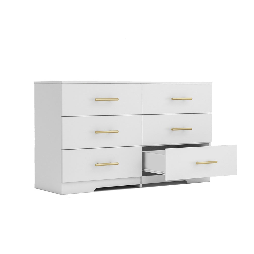 Leoglint Drawer Chest White color Large 6 drawers chest of drawer dressers table with golden handle