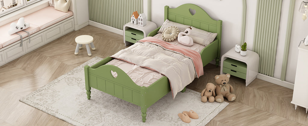 Leoglint Bed Frame Girl's Love Princess Bed Macaron Twin Size Toddler Bed with Side Safety Rails and Headboard and Footboard, Oliver Green