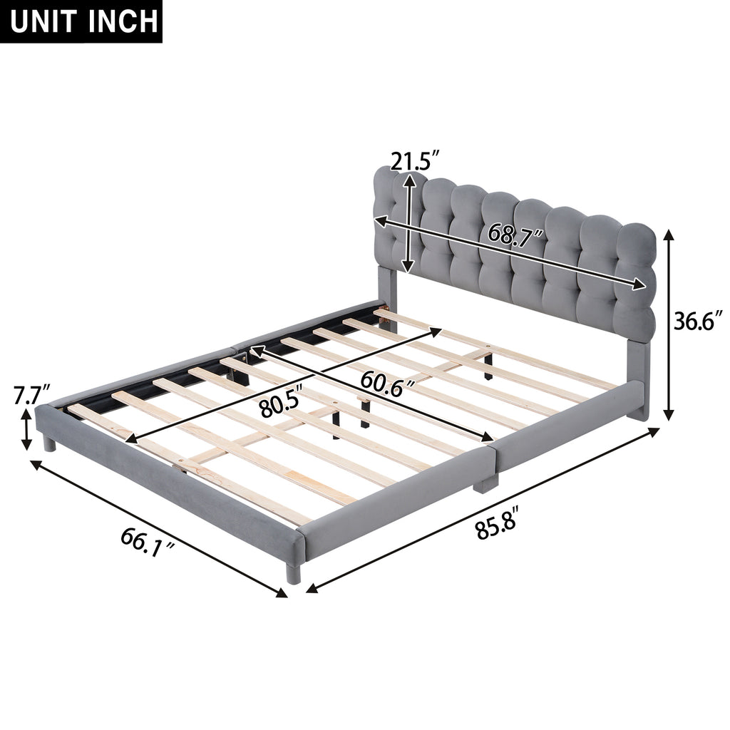 Queen Size Upholstered Platform Bed Frame with Soft Headboard,Gray