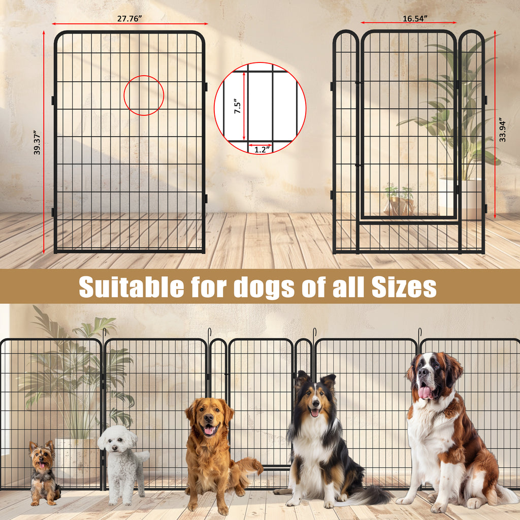 Leoglint 6 Panels Heavy Duty Metal Playpen with door,39.37"H Dog Fence Pet Exercise Pen for Outdoor, Indoor