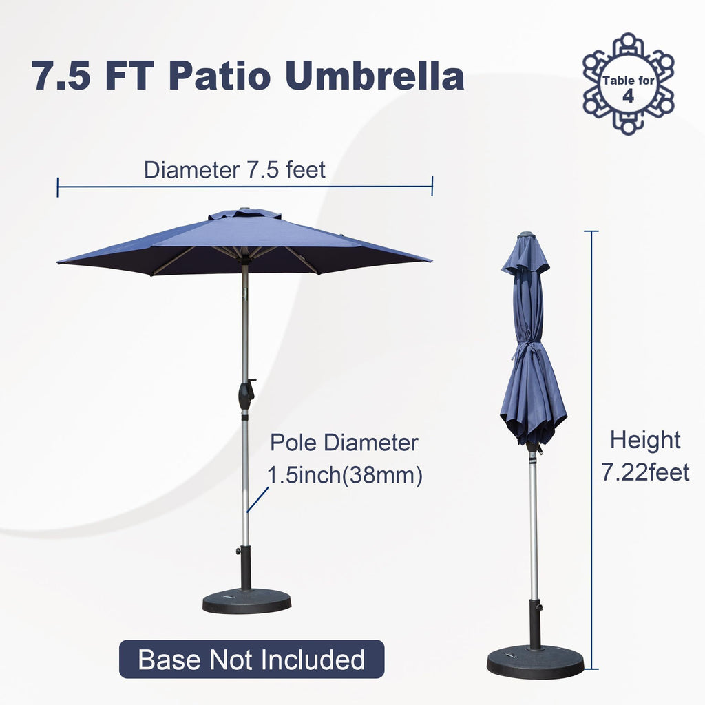 Leoglint 7.5FT Patio Umbrella, Outdoor Umbrella with Push Button Tilt and Crank, UV Protection Waterproof Market Sun Umbrella with 8 Sturdy Ribs for Garden, Deck, Backyard, Pool (Navy Blue)