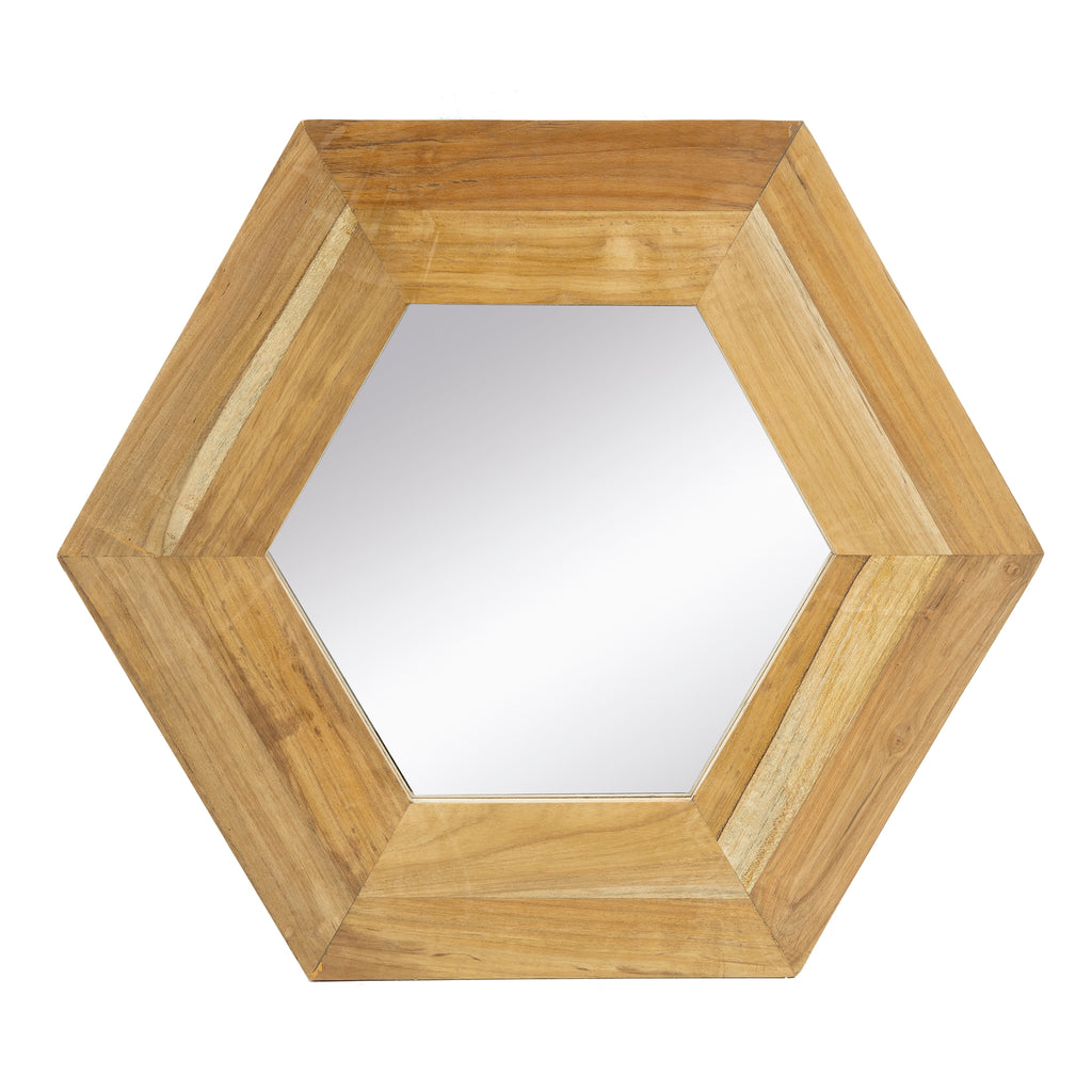 Leoglint 18.5" x 18.5" Hexagon Mirror with Natural Wood Frame, Wall Decor for Living Room Bathroom Hallway