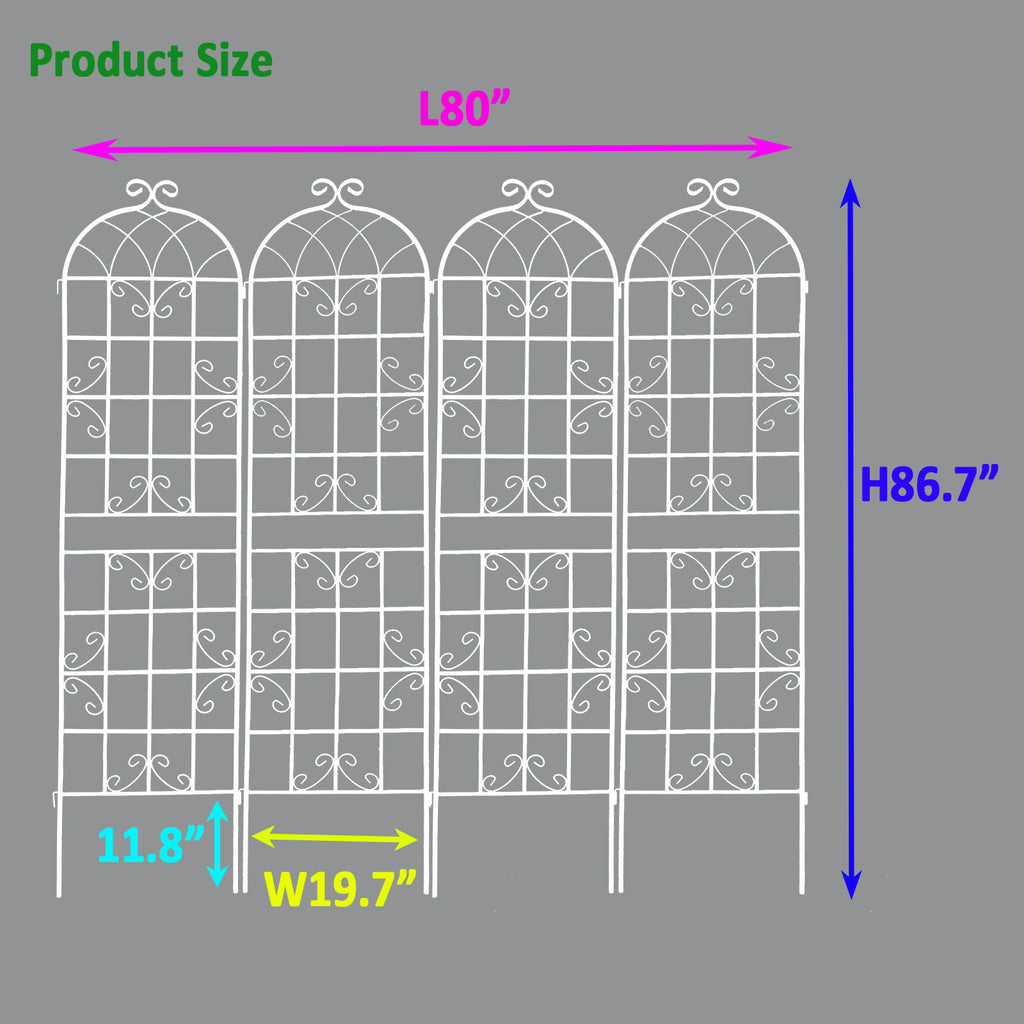 Leoglint 4 Pack Metal Garden Trellis 86.7" x 19.7" Rustproof Trellis for Climbing Plants Outdoor Flower Support Cream White