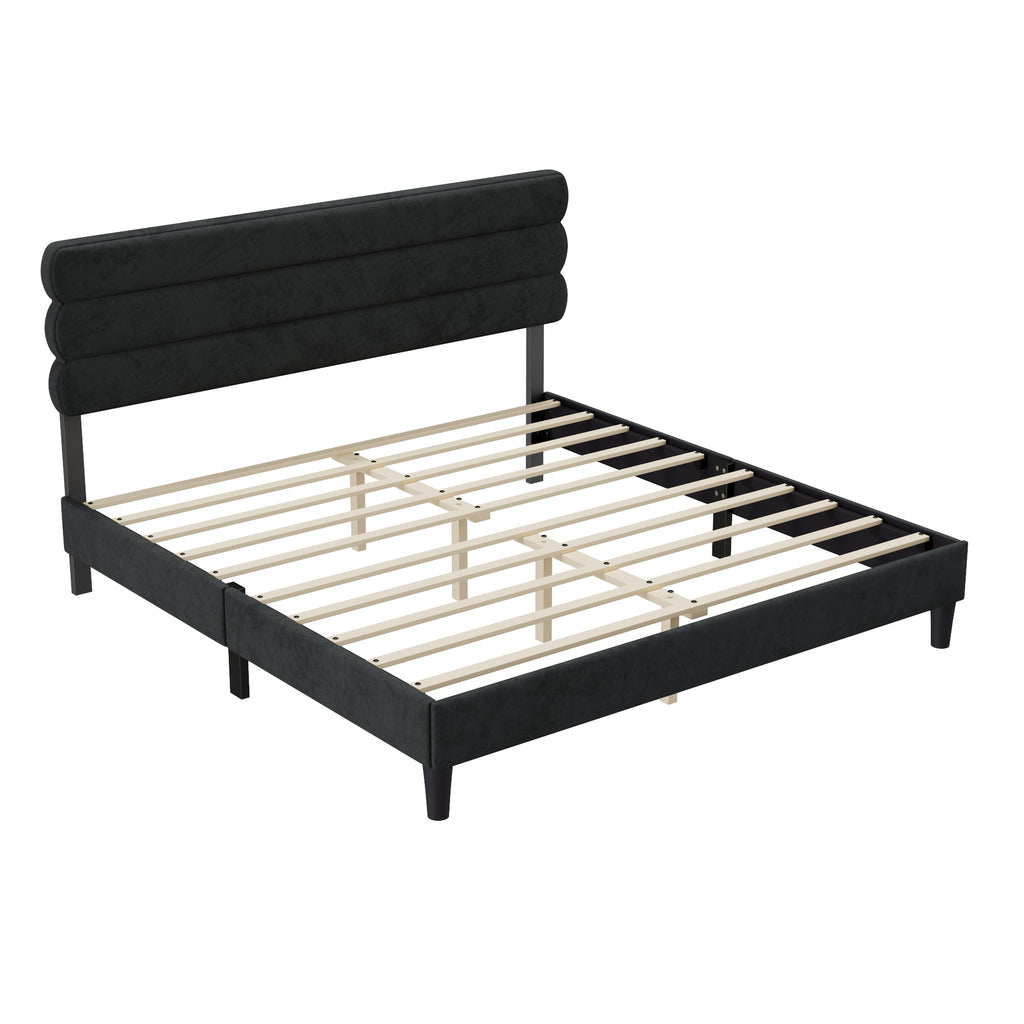 Leoglint King Bed Frame with Headboard,Sturdy Platform Bed with Wooden Slats Support,No Box Spring,Mattress Foundation,Easy Assembly  Dark grey