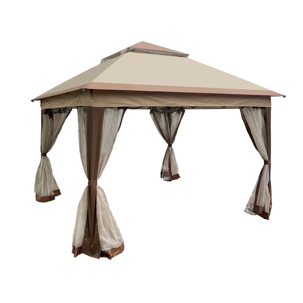 Leoglint Outdoor Umbrella 11x 11Ft Pop Up Gazebo Canopy With Removable Zipper Netting,2-Tier Soft Top Event Tent,Suitable For Patio Backyard Garden Camping Area,Coffee