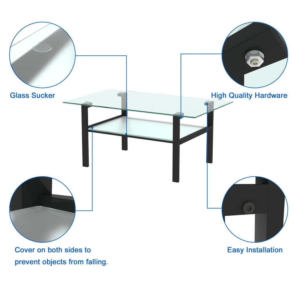 Leoglint Transparent glass black coffee table, modern simple, living room coffee table, side center table