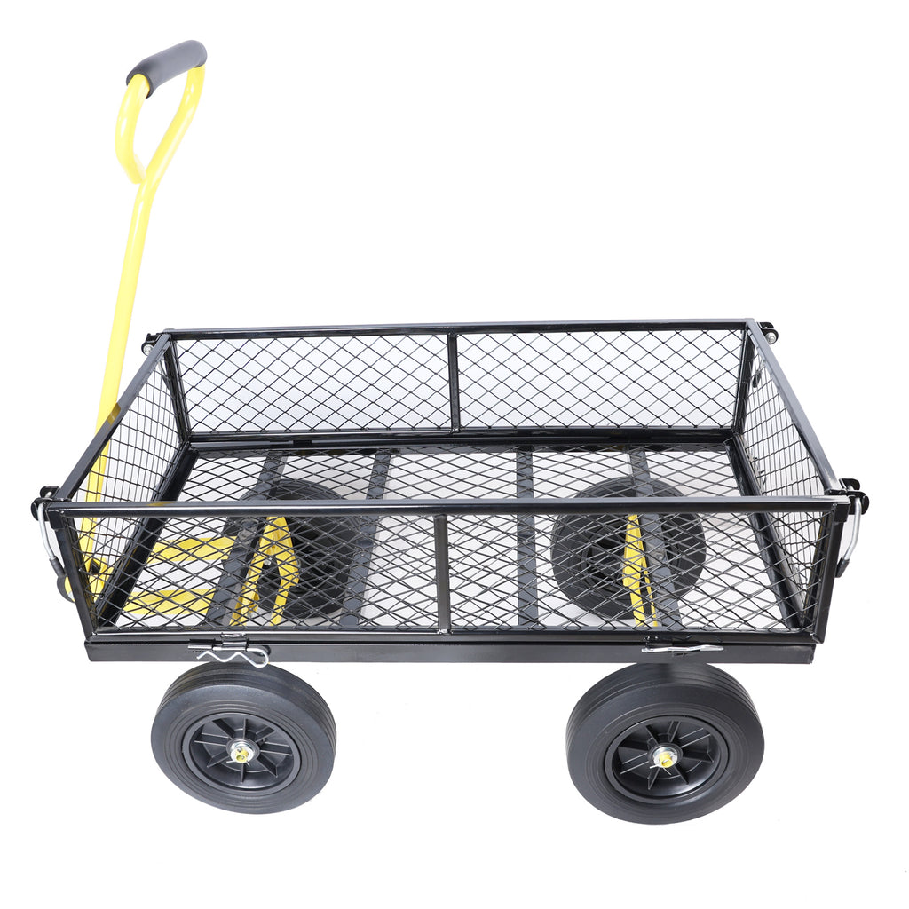 Leoglint (Black +Yellow solid wheels wagon cart)Solid wheels Tools cart Wagon Cart Garden cart trucks make it easier to transport firewood