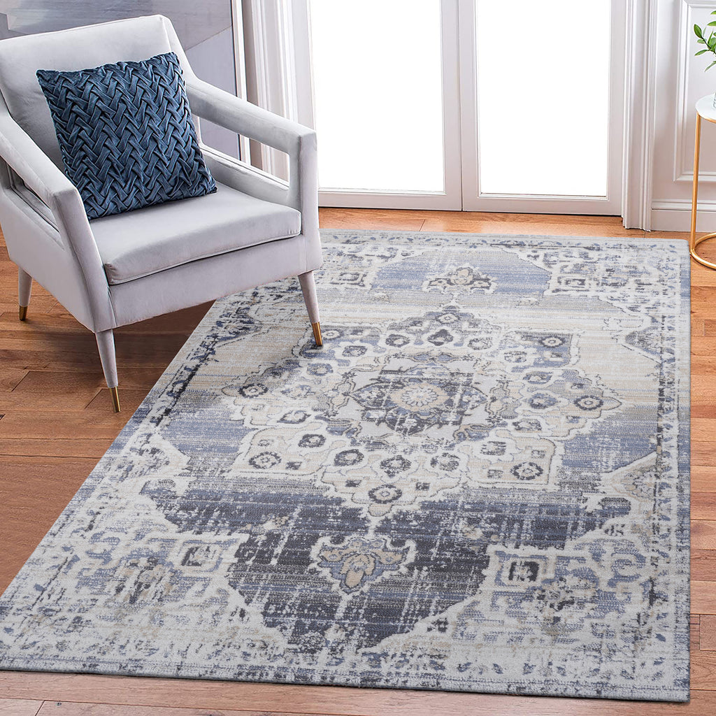 Leoglint 8X10 Cream/Blue /Medallion Non-Shedding Living Room Bedroom Dining Home Office Stylish and Stain Resistant Area Rug