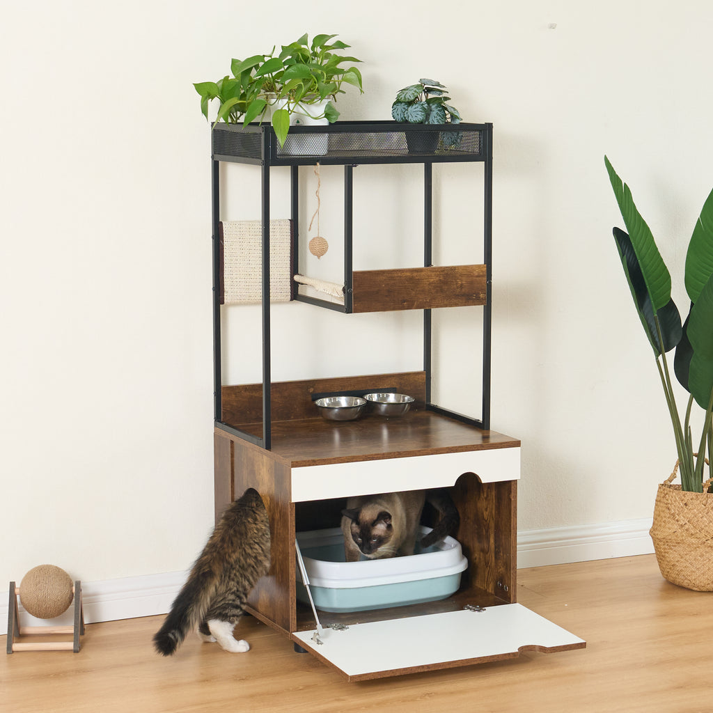 Leoglint Cat Litter Box Enclosures with Cat Tree Tower, Cat Furniture ,Cat Cabinet