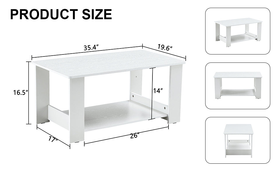 Leoglint A modern and minimalist white double layered rectangular coffee table and coffee table. MDF material is more durable and suitable for living rooms, bedrooms, and study rooms. 19.6 "*35.4"*16.5 "CT-16