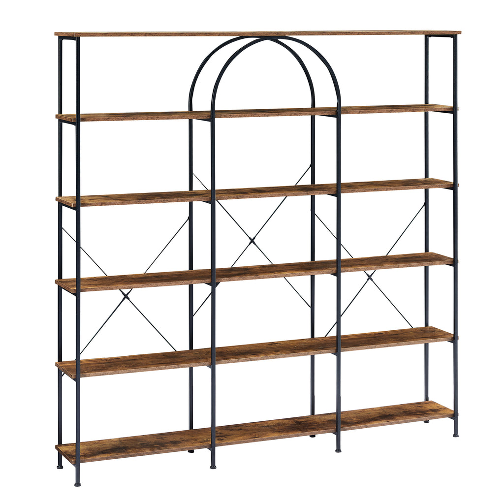 Leoglint 6 Tier Bookcase Home Office Open Bookshelf, Vintage Industrial Style Shelf with Metal Frame, MDF Board, Brown