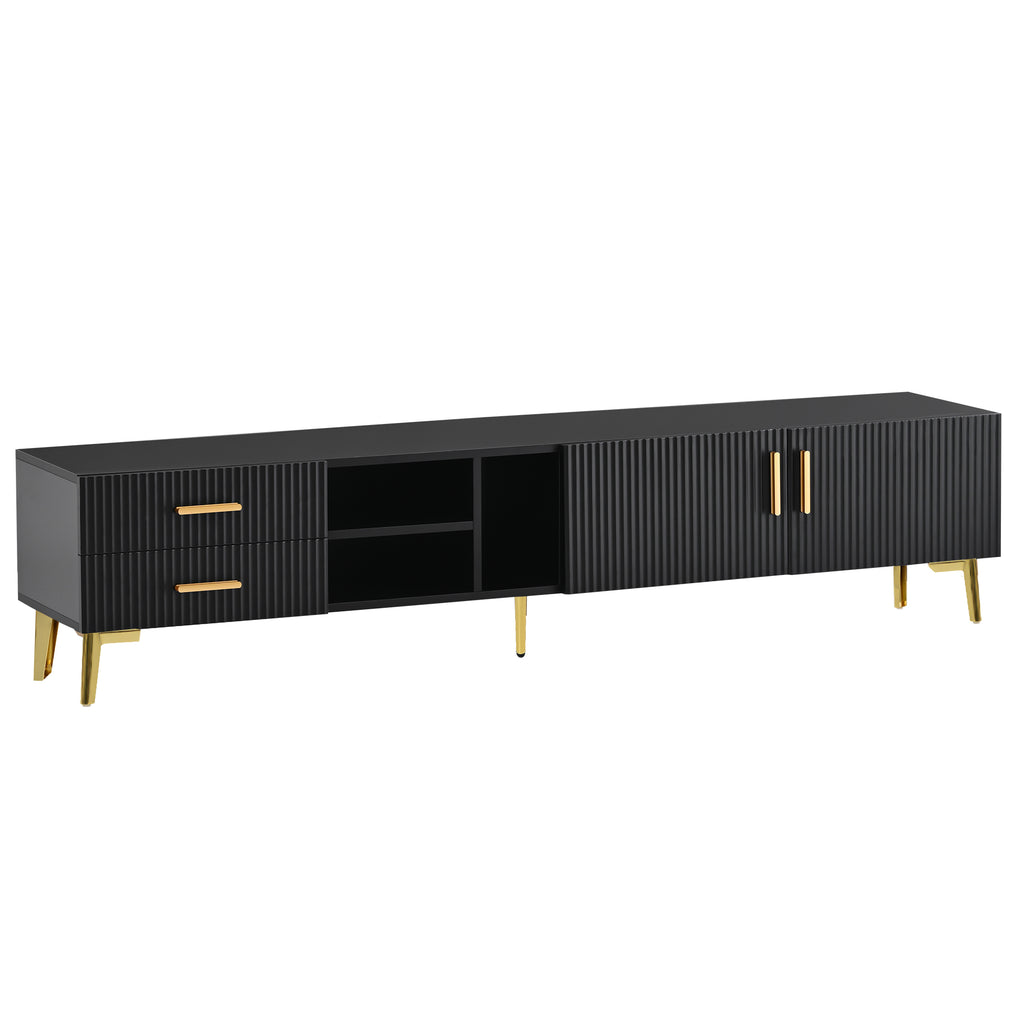 Leoglint U-Can Modern TV Stand with 5 Champagne legs - Durable, stylish, spacious, versatile storage TVS up to 77" (Black)