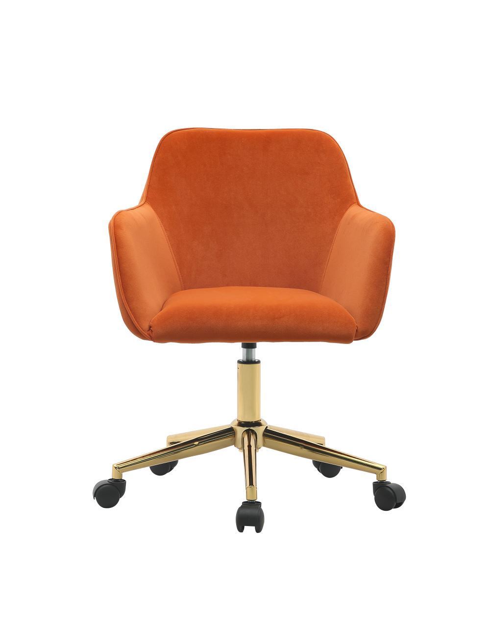 Leoglint Modern Velvet Fabric Material Adjustable Height 360 revolving Home Office Chair with Gold Metal Legs and Universal Wheels for Indoor,Orange