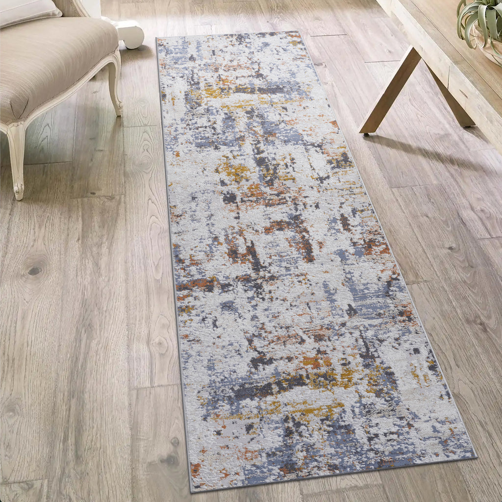 Leoglint 2X8 Ivory/Blue /Abstract Non-Shedding Living Room Bedroom Dining Home Office Stylish and Stain Resistant Area Rug