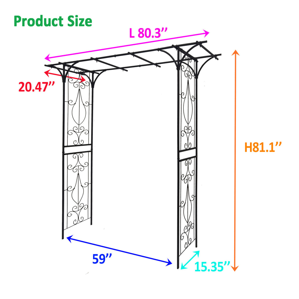 Leoglint Metal Garden Trellis L80.3'' x W20.47'' x H81.1'' Climbing Plants Support Rose Arch Outdoor Black