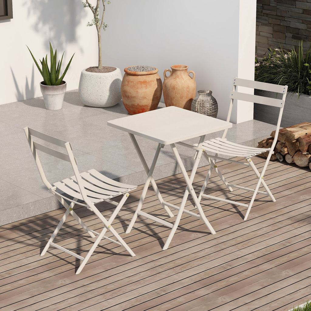 Leoglint 3 Piece Patio Bistro Set of Foldable Square Table and Chairs,Outdoor Chair, White