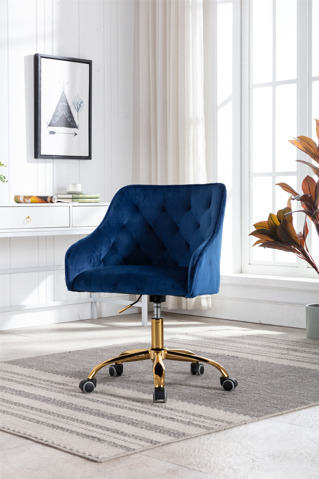 Leoglint COOLMORE Velvet Home Office Chair, Modern Cute Computer Chair, Wheels Swivel Height Adjustable Swivel Task Chair for Home Office (Navy Velvet)