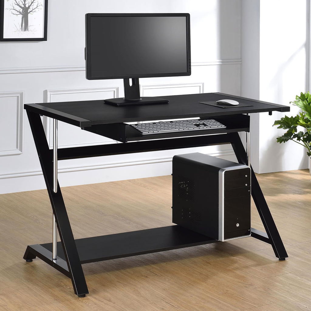 Leoglint Black and Chrome Computer Office Desk with Keyboard Tray