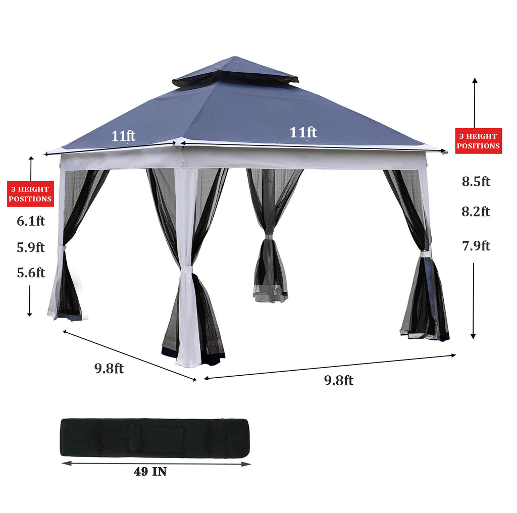 Leoglint Outdoor Umbrella 11x 11Ft Pop Up Gazebo Canopy With Removable Zipper Netting,2-Tier Soft Top Event Tent,Suitable For Patio Backyard Garden Camping Area,blue