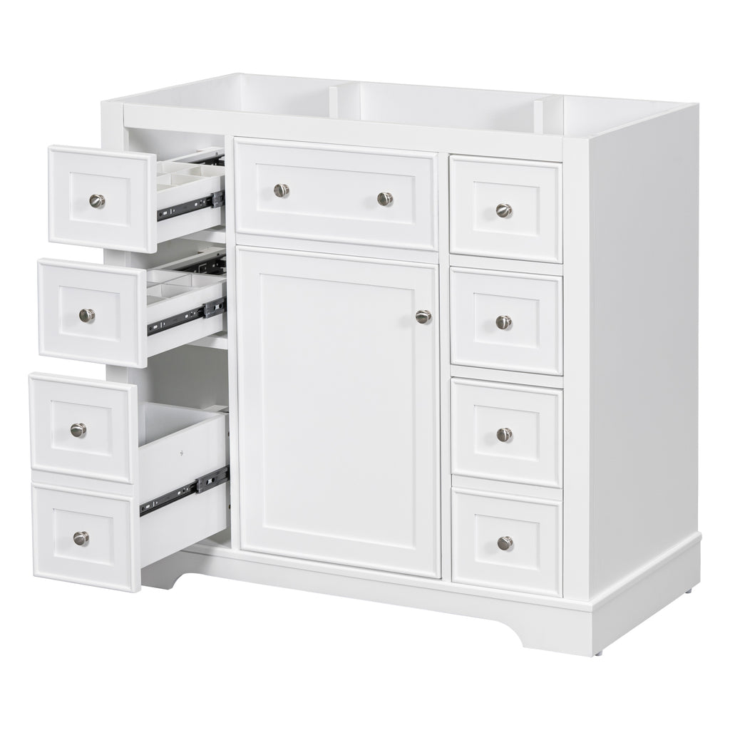 Leoglint 36" Bathroom Vanity without Sink, Cabinet Base Only, One Cabinet and Six Drawers, White