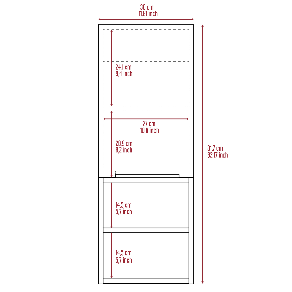 Leoglint Medicine 32H" Single Door Cabinet, Two External Shelves, Two Interior Shelves, Smokey Oak