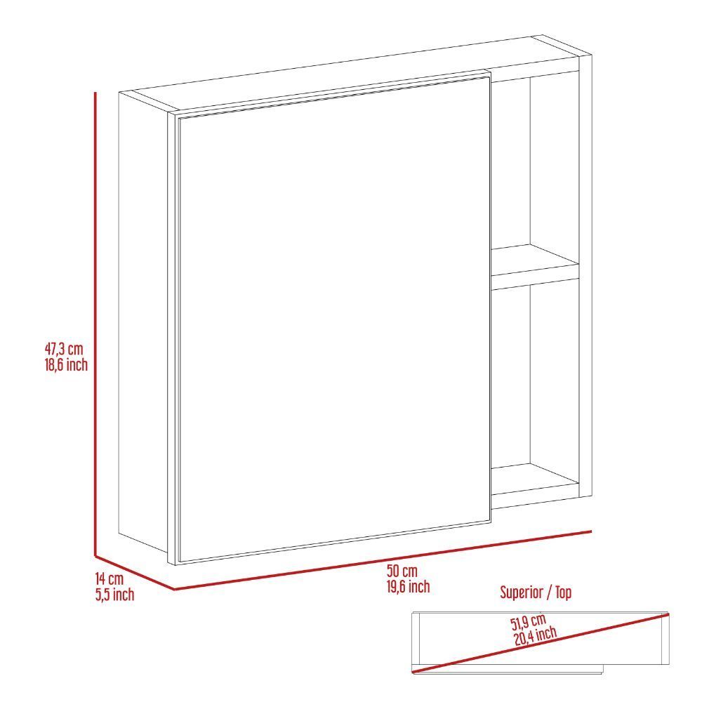 Leoglint Oman Medicine Cabinet, Three Internal Shelves, Single Door, Two External Shelves -White