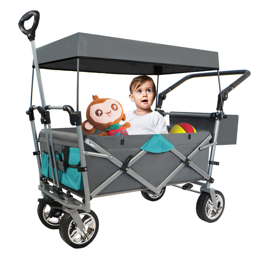 Leoglint Garden cart Push & Pull Utility Folding Wagon with Removable Canopy