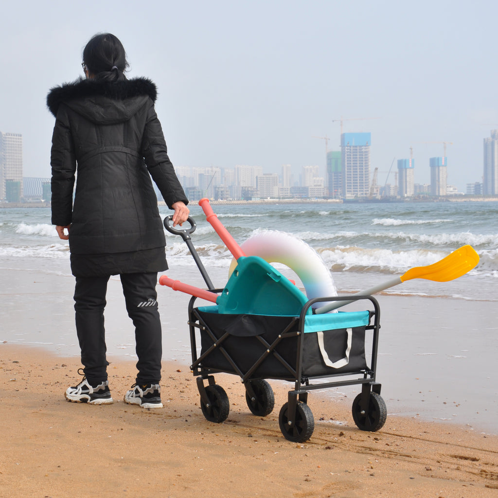 Leoglint Garden cart Mini Folding Wagon Garden Shopping Beach Cart (black+blue)