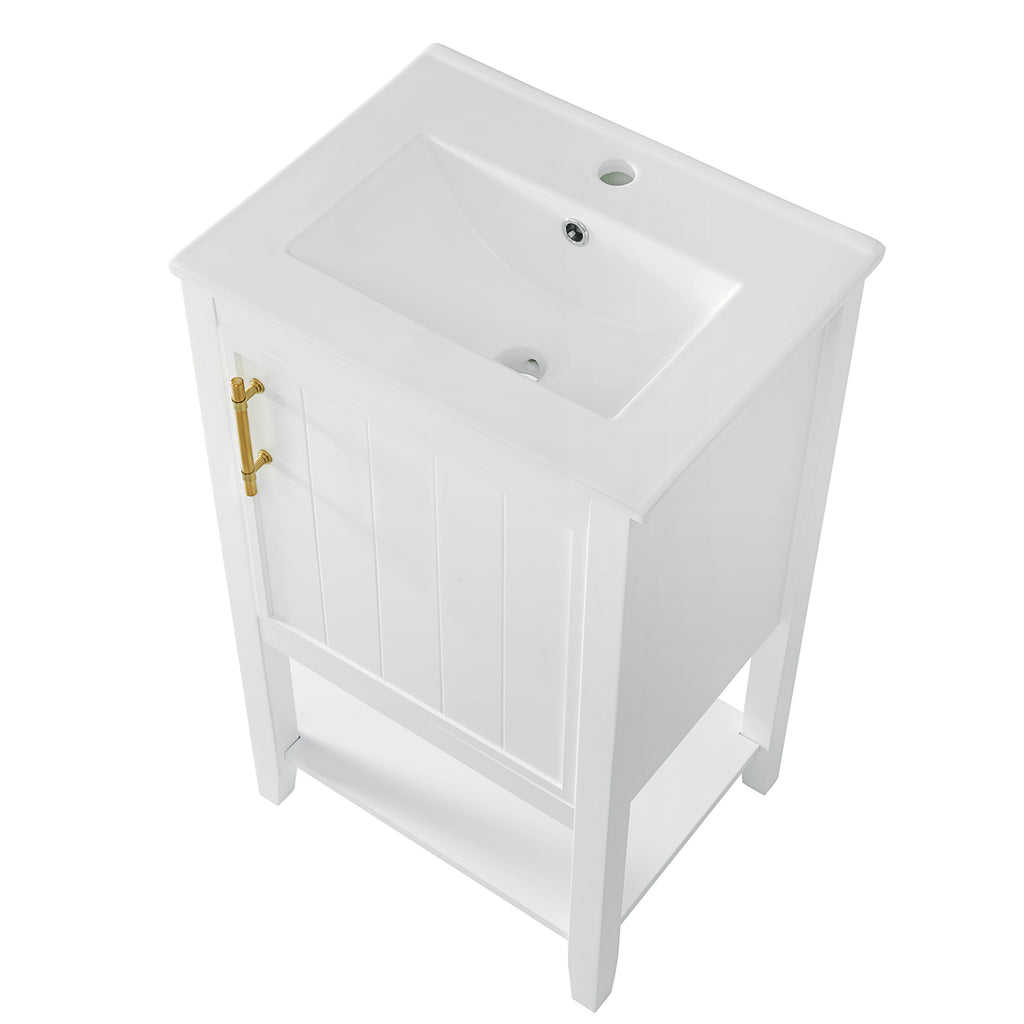 Leoglint 20" Bathroom Vanity with Sink, Bathroom Cabinet with Soft Closing Door, Storage Rack and Open Shelf, White