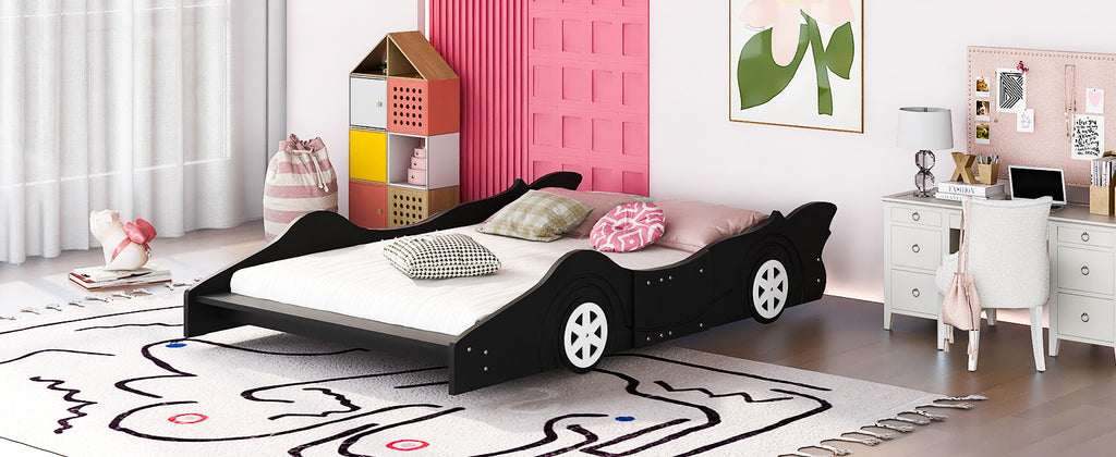 Leoglint Full Size Race Car-Shaped Platform Bed Frame with Wheels,Black