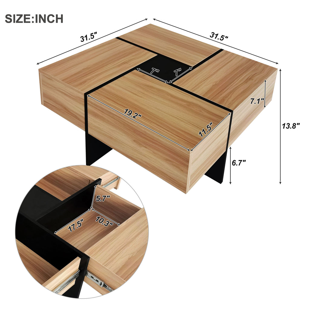 Leoglint ON-TREND Unique Design Coffee Table with 4 Hidden Storage Compartments, Square Cocktail Table with Extendable Sliding Tabletop, UV High-gloss Design Center Table for Living Room, 31.5"x 31.5"