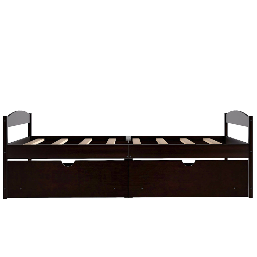 Leoglint Twin size platform bed frame, with two drawers, espresso