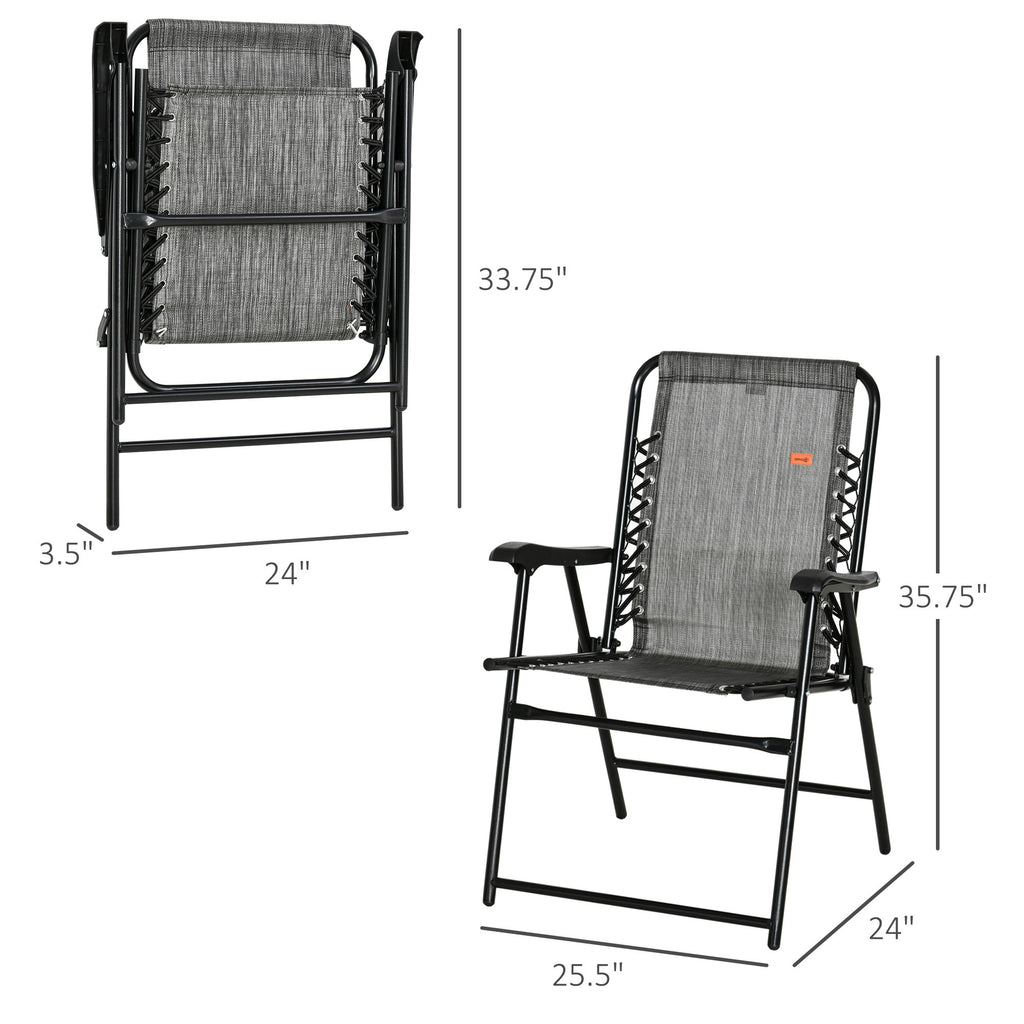 Leoglint Patio Folding Chair, Outdoor Bungee Sling Chair w/ Armrests, Portable Lawn Outdoor Chair for Camping, Garden, Pool, Beach, Backyard, Gray