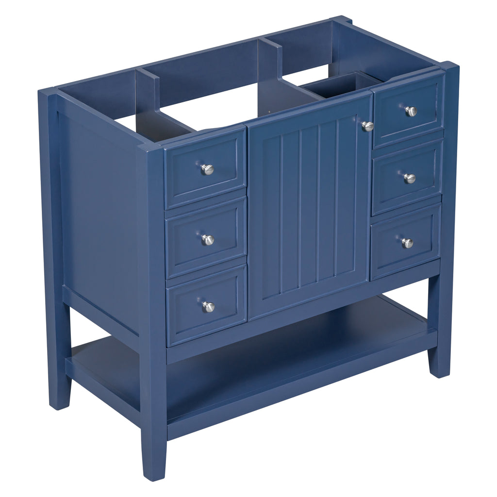 Leoglint 36" Bathroom Vanity without Sink, Cabinet Base Only, One Cabinet and three Drawers, Blue