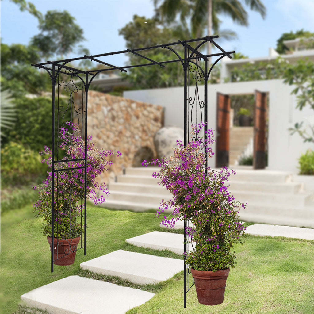 Leoglint Metal Garden Trellis L80.3'' x W20.47'' x H81.1'' Climbing Plants Support Rose Arch Outdoor Black