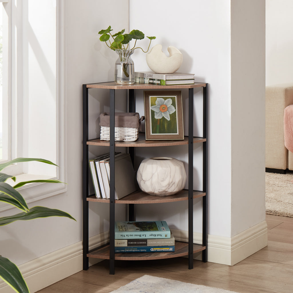 Leoglint 4-Tier Corner Open Shelf,Bookcase Freestanding Shelving Unit,Plant Stand Small Bookshelf for Living Room, Home Office, Kitchen, Small Space