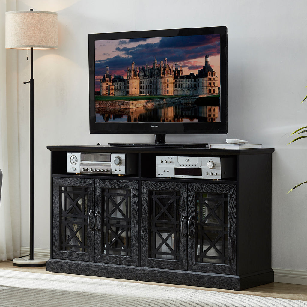 Leoglint 53" TV Stand Console/Storage Buffet Cabinet/Sideboard, Black- Wood Grain Finish