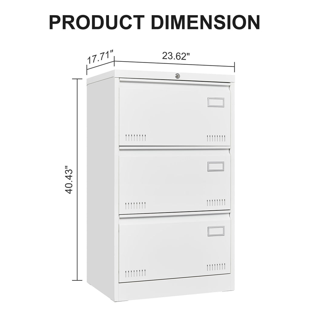 Leoglint Filing Cabinet Lateral File Cabinet 3 Drawer, White Filing Cabinets with Lock, Locking Metal File Cabinets Three Drawer Office Cabinet for Legal/Letter/A4/F4 Home Offic