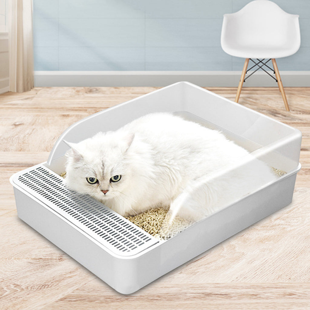 Leoglint Spacious 20-Inch Open Cat Litter Box with Snap-On Fence - Easy-to-Clean, Extra Large Size for Cats of All Ages