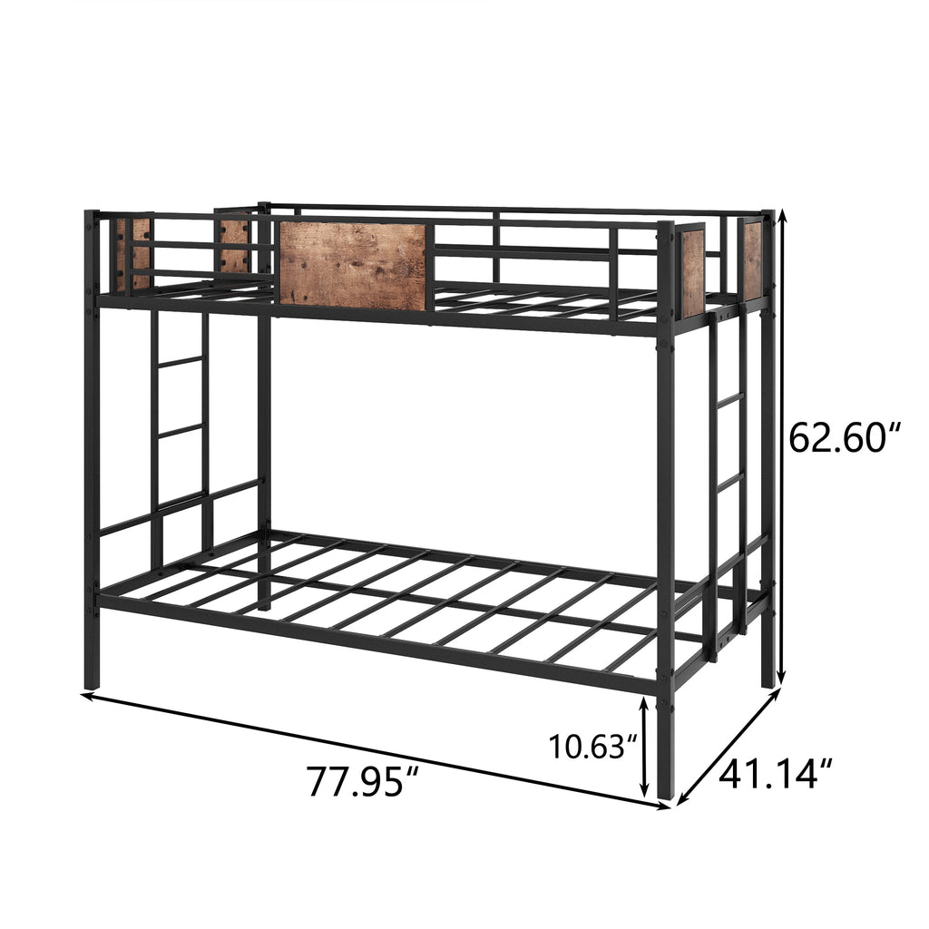 Leoglint Twin Over Twin Size Metal Bunk Bed Frame Black