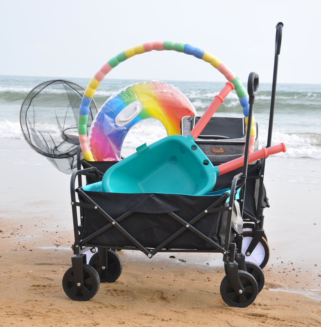 Leoglint Garden cart Mini Folding Wagon Garden Shopping Beach Cart (black+blue)